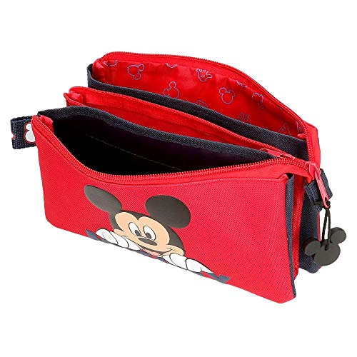 Disney Estuche Happy Mickey Tres Compartimentos Rojo