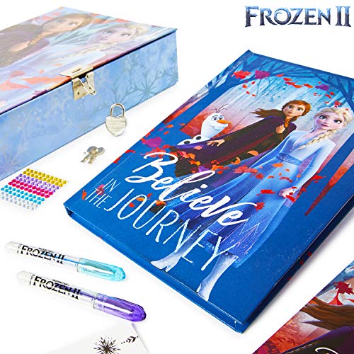 Disney Frozen 2 Diario Secreto Niña con Candado, Caja Sorpresa con Accesorios de Regalo Pegatinas, Princesas Disney Elsa Anna El Reino del Hielo, Regalos para Niñas Cumpleaños Navidad