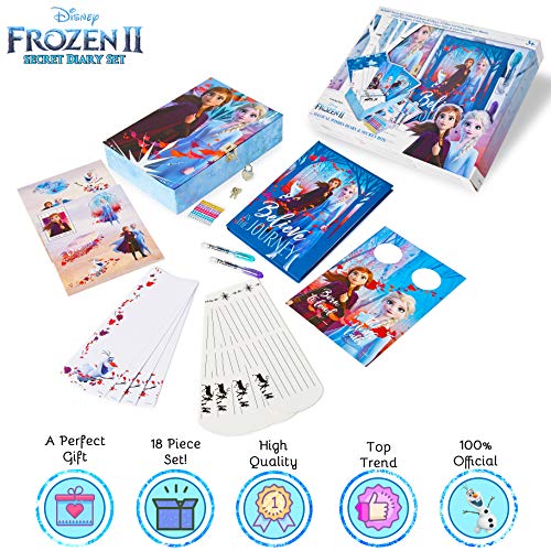 Disney Frozen 2 Diario Secreto Niña con Candado, Caja Sorpresa con Accesorios de Regalo Pegatinas, Princesas Disney Elsa Anna El Reino del Hielo, Regalos para Niñas Cumpleaños Navidad