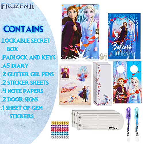 Disney Frozen 2 Diario Secreto Niña con Candado, Caja Sorpresa con Accesorios de Regalo Pegatinas, Princesas Disney Elsa Anna El Reino del Hielo, Regalos para Niñas Cumpleaños Navidad