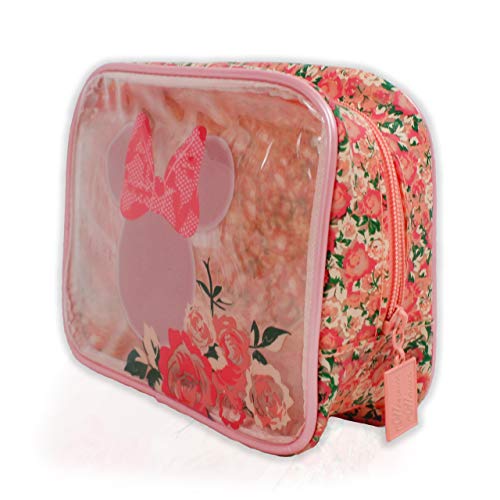 Disney Minnie Mouse - Neceser de maquillaje, diseño floral, color rosa