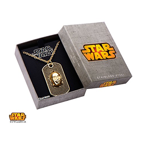 Disney Star Wars acero inoxidable IP oro 3d C-3PO cara perro etiqueta colgante con cadena