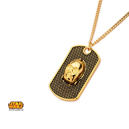 Disney Star Wars acero inoxidable IP oro 3d C-3PO cara perro etiqueta colgante con cadena