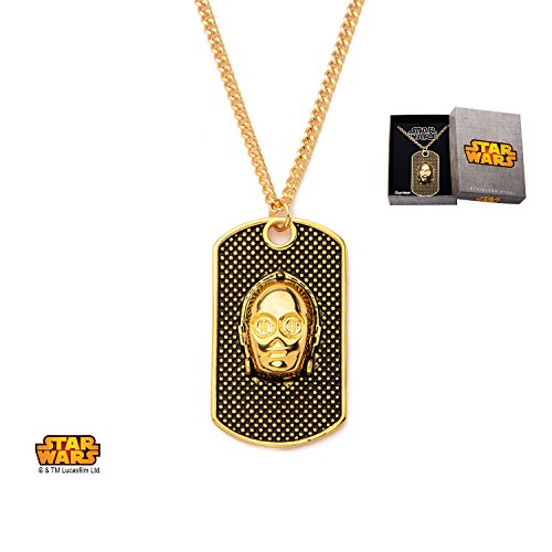 Disney Star Wars acero inoxidable IP oro 3d C-3PO cara perro etiqueta colgante con cadena