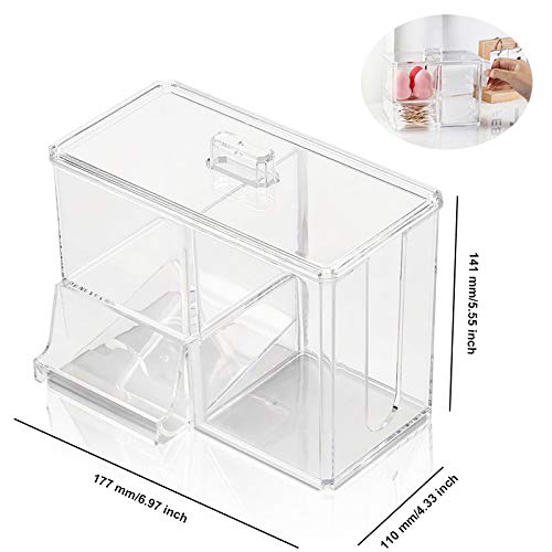 Dispensador de algodones con Tapa, Transparente Bola de Algodón & Swab De Almacenamiento Case – Organizador para algodón Swabs, pañuelero Almohadillas, Maquillaje, cosméticos – para baño y tocador