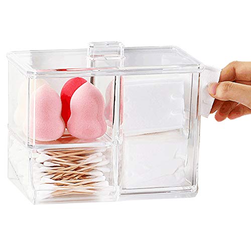 Dispensador de algodones con Tapa, Transparente Bola de Algodón & Swab De Almacenamiento Case – Organizador para algodón Swabs, pañuelero Almohadillas, Maquillaje, cosméticos – para baño y tocador
