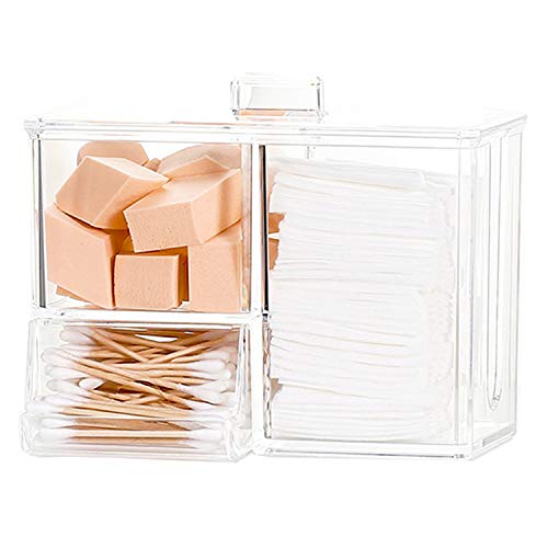 Dispensador de algodones con Tapa, Transparente Bola de Algodón & Swab De Almacenamiento Case – Organizador para algodón Swabs, pañuelero Almohadillas, Maquillaje, cosméticos – para baño y tocador