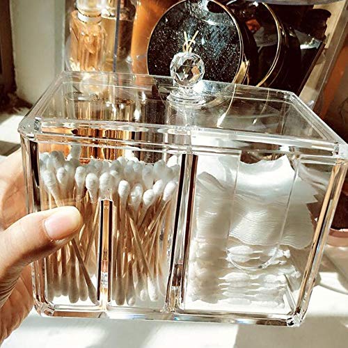 Dispensador de algodones, Práctica caja de almacenaje para bastoncillos o discos desmaquillantes, Esponjas de algodón bolas de Q-Tip con Acrílico titular de maquillaje caja de Organizador,4 divisiones