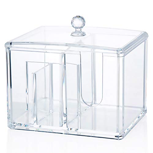 Dispensador de algodones, Práctica caja de almacenaje para bastoncillos o discos desmaquillantes, Esponjas de algodón bolas de Q-Tip con Acrílico titular de maquillaje caja de Organizador,4 divisiones