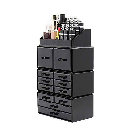 Display4top Caja acrílica Estante de maquillajes Maquillaje Cosméticos Joyería Organizador (12 Drawers Negro)