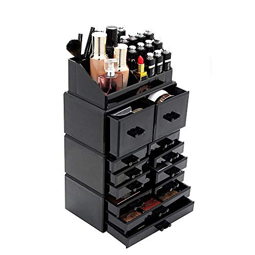 Display4top Caja acrílica Estante de maquillajes Maquillaje Cosméticos Joyería Organizador (12 Drawers Negro)
