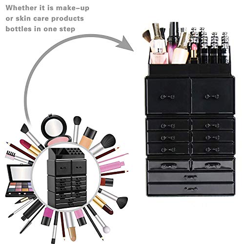 Display4top Caja acrílica Estante de maquillajes Maquillaje Cosméticos Joyería Organizador (12 Drawers Negro)