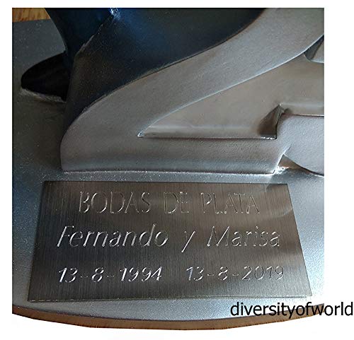 diversityofworld Figura Bodas de Plata con Placa GRABADA con el Texto Que Indiques y Dibujo Corazón (Opcional)