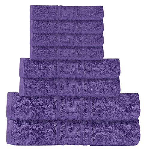 Divine Textiles - Juego de toallas (8 piezas, 100% algodón egipcio, 600 g/m², 2 toallas de baño, 2 toallas de mano, 4 toallas), color morado