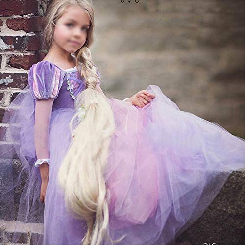 DJSJ- Rapunzel púrpura Poliéster Tul Vestido Niña niños Falda Tutú Cumpleaños Parte Ceremonia Actuación Cuento de Hadas Tiara Varita mágica Diadema Traje