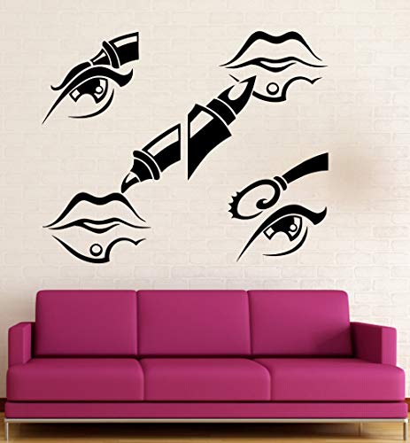 DLYD Chica salón de Belleza Pegatinas de Pared Maquillaje de Vinilo Mujer Sexy Dormitorio cosméticos Labios Tatuajes de Pared lápiz Labial rimel Arte Mural DIY63x99cm