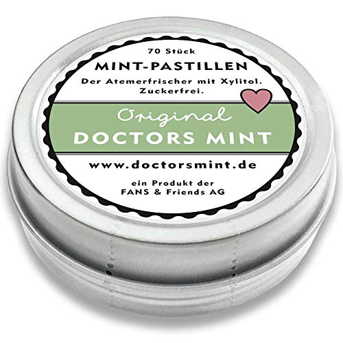 DOCTORS Mint, 3x 70 caramelos de menta sin azúcar, con xilitol, sin aspartamo, aliento fresco donde vaya, caramelos de xilitol en lata retro para píldoras (Classy)