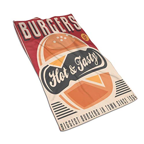 DoDoUp Toalla de Mano Toallas Retro Metal Sign Burger Microfiber Polyester Kitchen Towel,27.5 X 15.7 Inch Dish Towel Soft & High Absorbent Bathroom Bath Hand Towels