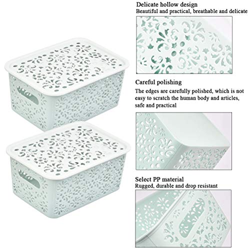 DODUOS 3 pcs Cestas de Almacenaje Multiuso con Tapas Cestas de Plástico Cajas Organizadoras para Cocina Baño