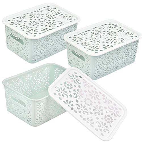 DODUOS 3 pcs Cestas de Almacenaje Multiuso con Tapas Cestas de Plástico Cajas Organizadoras para Cocina Baño