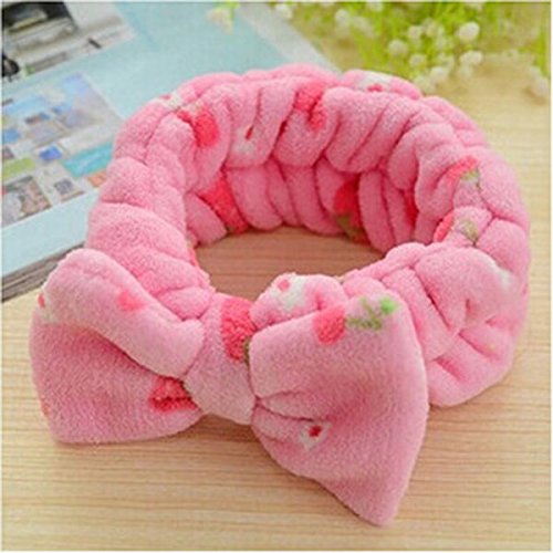 Domire – Lovely Bowknot Carol de Vellón Suave Lazo Diadema lavar cosméticos/Hairlace, strawberry pink