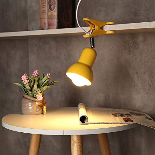 Domybest - Soporte para lámpara de mesa, lámpara de escritorio con pinza de rotación de 360 grados, soporte de casquillo E27, base de lámpara con cable de interruptor (amarillo)