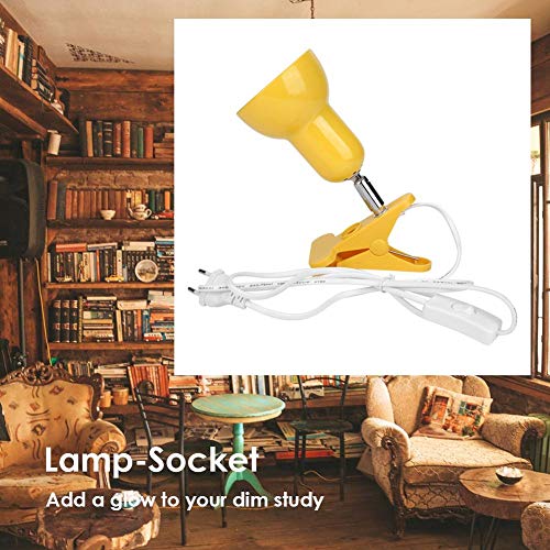 Domybest - Soporte para lámpara de mesa, lámpara de escritorio con pinza de rotación de 360 grados, soporte de casquillo E27, base de lámpara con cable de interruptor (amarillo)