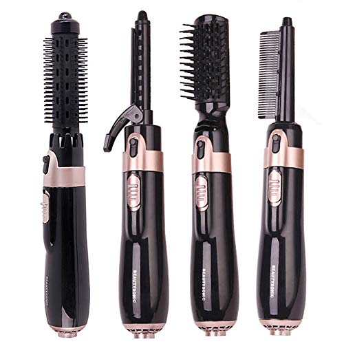 DONYKARRY Cepillo moldeador de aire caliente - peine voluminizador para secador de pelo, rizador y alisador giratorio negativo en un paso 4-EN-1, salón multifuncional y estilo voluminizador [negro]