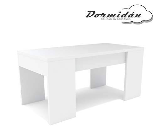 Dormidan- Mesa de Centro elevable, Comedor o Auxiliar, Mayor Grosor y Estabilidad (Blanco/Blanco) …