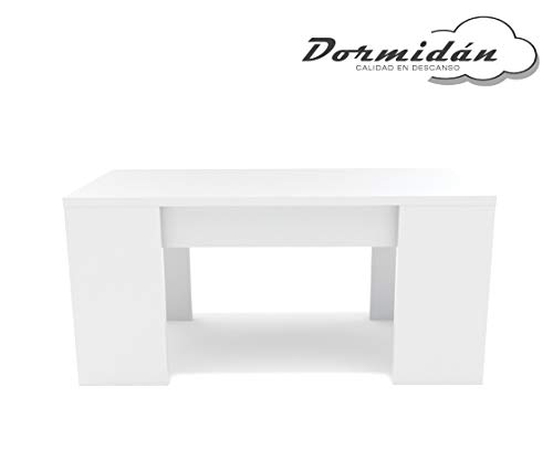 Dormidan- Mesa de Centro elevable, Comedor o Auxiliar, Mayor Grosor y Estabilidad (Blanco/Blanco) …
