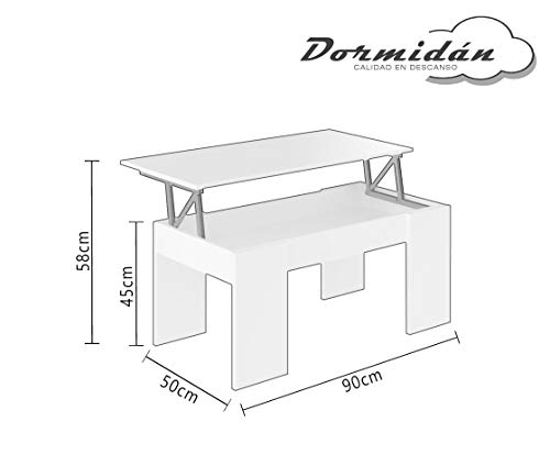 Dormidan- Mesa de Centro elevable, Comedor o Auxiliar, Mayor Grosor y Estabilidad (Blanco/Blanco) …
