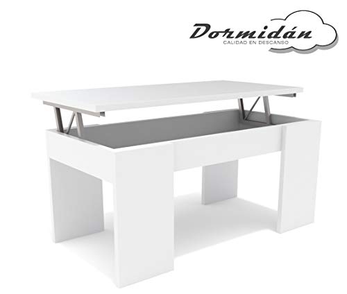 Dormidan- Mesa de Centro elevable, Comedor o Auxiliar, Mayor Grosor y Estabilidad (Blanco/Blanco) …