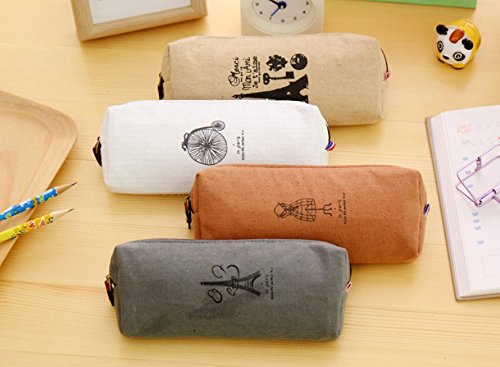 Dosige 4 piezas Corea del Sur Japón lindo Bolsa de cosméticos de la lona Paris Estuche simple creativo para hombres y mujeres Bolsa de almacenamiento de gran capacidad 18 * 7.5cm