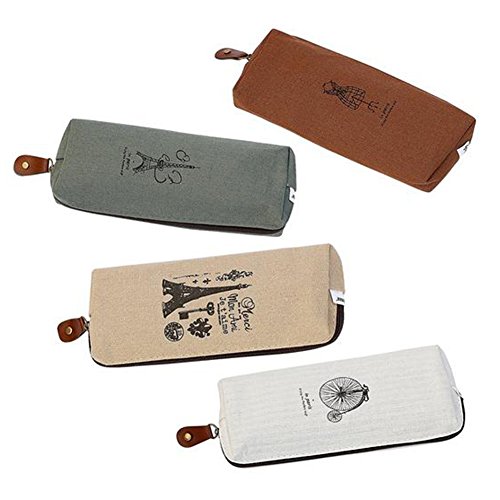 Dosige 4 piezas Corea del Sur Japón lindo Bolsa de cosméticos de la lona Paris Estuche simple creativo para hombres y mujeres Bolsa de almacenamiento de gran capacidad 18 * 7.5cm