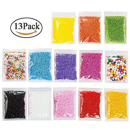 Dosige Bolitas de Espuma,Material DIY,Craft Espuma Partículas,Relleno para Slime 13PCS-Blanco, Azul, Rosa, Verde, Morado, Amarillo, Mandarina, Rojo, Amarillo Oscuro, Rosa, Negro (12 Colores)