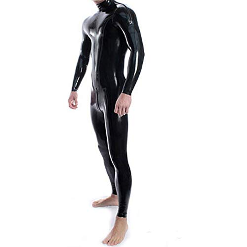 Double Shoulders Zipper Men's Full Body Design Sexy Latex Tight Jumpsuit Rubber Catsuit Clothing with Crotch Zip