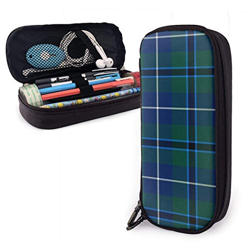 Douglas Modern Tartan Leather Estuche para lápices Estuche Estuche para bolígrafos con cremallera Útiles escolares Estuche de papelería de gran capacidad