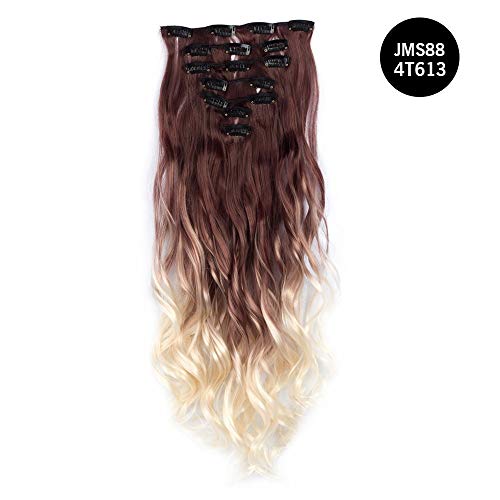 DOUWAN Baño de tinte de pelo, 22 pulgadas (55 cm) de una pieza del clip de pelo largo rizado cabeza Extensiones completo en 7 Pcs Postizos (Color : 4T613)
