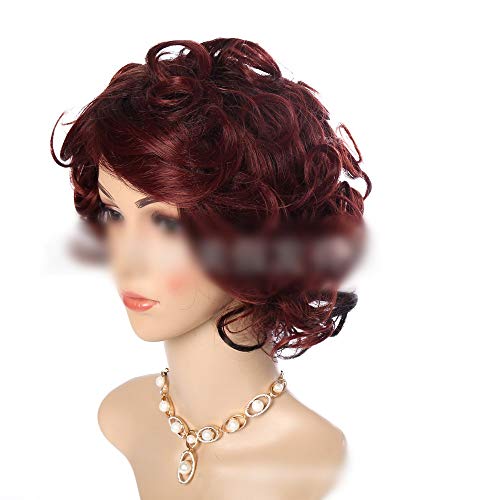 DOUWAN Las raíces de Las Mujeres Vino Tinto Corto el Pelo Rizado Negro Natural Fluffy Peluca for Cosplay del Vestido de Diario, Corto y Rizado Pelucas (Color : Vino Rojo)