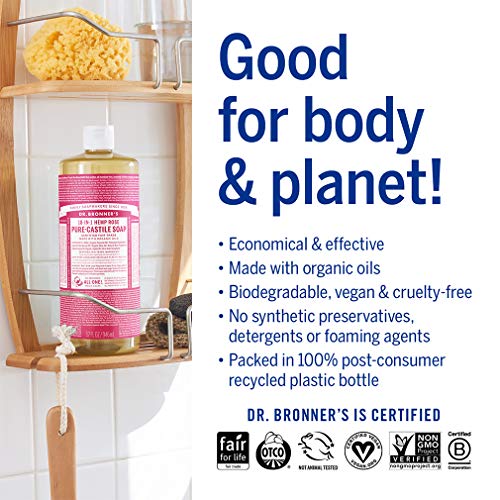 Dr Bronner Rose Castile Liquid Soap 1000ml - DRB-0747
