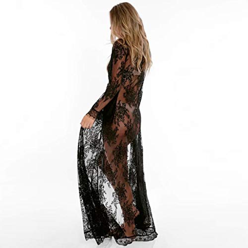 Dragon868 Trajes de baño Mujeres Vestidos de Encaje Hueco Cardigan Túnica Larga Vestido de Playa, Bikini Cubrir Cover Up, Manga Larga Pareos Playa, Protección Solar