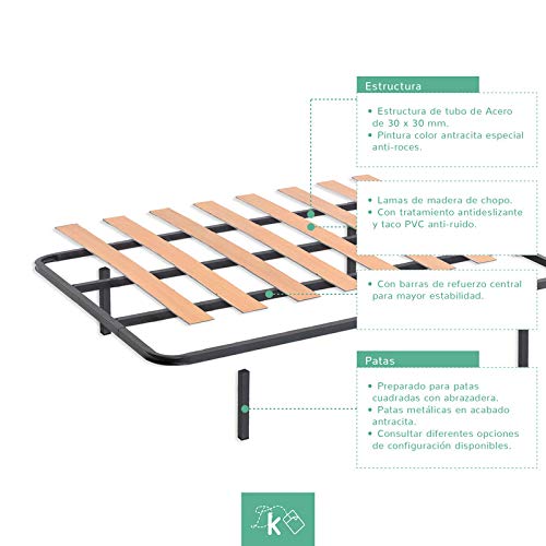 Dreaming Kamahaus SOMIER de lámina Ancha Estructura de 30x30 | 90 x 190 cms.| Láminas de Chopo | Compatible con Patas cuadradas con Abrazadera (No Incluidas) | Fabricado en España |