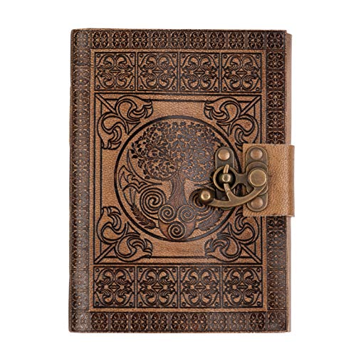 DreamKeeper Diario de Cuero Hecho a Mano - Cuaderno de Viaje Céltico - Diseño Antiguo Original del Árbol de la Vida - Papel Algodón Reciclado de Khadda - Ideal Para Regalar O Compartir tus Aventuras