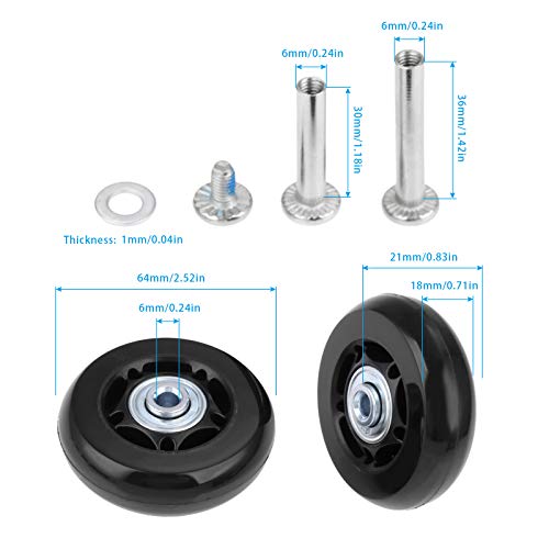 DRELD 6018A-A Maleta de equipaje Ruedas con rodamientos ABEC 608zz Ruedas de repuesto (64 mm x 18 mm) Kit de reparación Ejes de goma de metal, un juego de (2) Ruedas