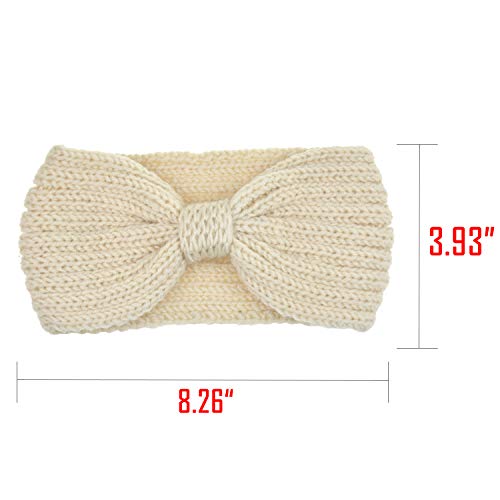 DRESHOW 4 Piezas Crochet Arco Turbante Knit Diadema Invierno Vendas Elasticas Anchas Tejida Lana CintasEl Pelo Banda de pelo más cálido para Talla única 4 Pack Crochet Knot B: Pink, Ivory, Khaki, Grey