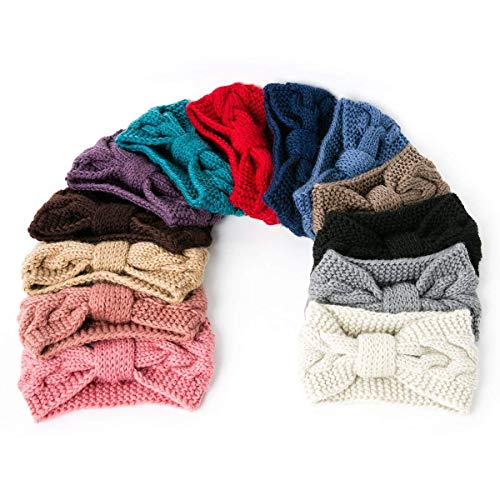 DRESHOW 4 Piezas Crochet Arco Turbante Knit Diadema Mujer Invierno Vendas Elasticas Anchas Tejida Lana Cintas Para El Pelo Banda de pelo más cálido