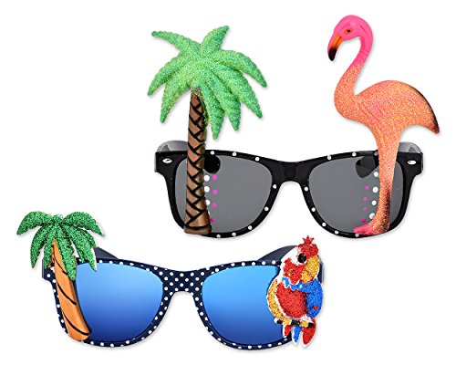 ds. distinctive style DSstyles 2 Piezas Novedad Gafas de Fiesta Tropical Hawaianas, Gafas de Sol de Cumpleaños Partido con Flamingo Parrot Tree