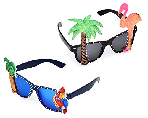ds. distinctive style DSstyles 2 Piezas Novedad Gafas de Fiesta Tropical Hawaianas, Gafas de Sol de Cumpleaños Partido con Flamingo Parrot Tree