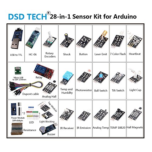 DSD TECH Kit de módulo de sensor con módulo Bluetooth HC-06 y convertidor de CP2102 USB a TTL para Arduino UNO R3 Pro Mini Nano Mega 2560