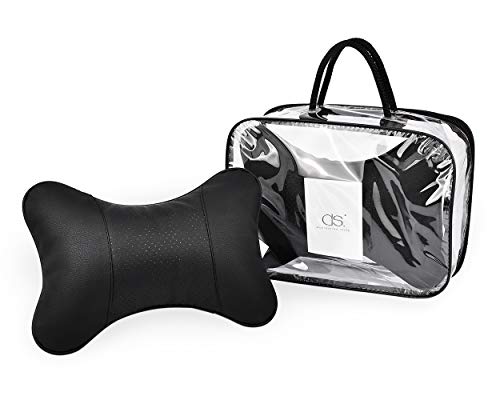 DSstyles almohada para asiento de coche para el cuello, 2 piezas, piel sintética, cojín negro, 28 x 18